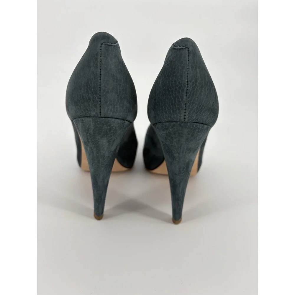 Authentic Bally Women's Blue Suede Peep Toe Cone Heel Pumps Shoes 5.5 US / 36 EU